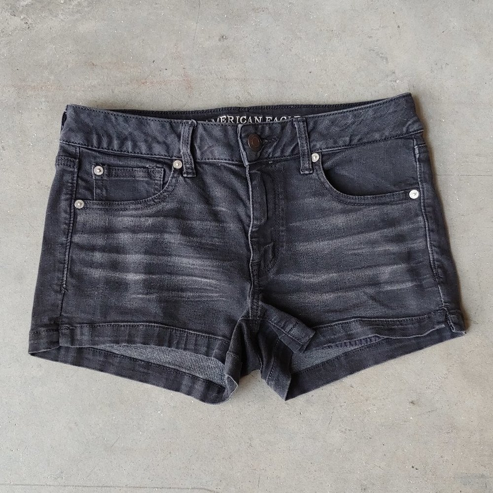 American Eagle Black Denim Shortie Shorts 10